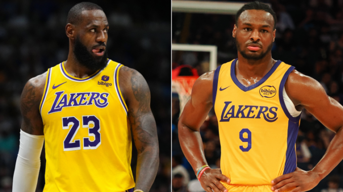 Lebron y Bronny James con los Lakers