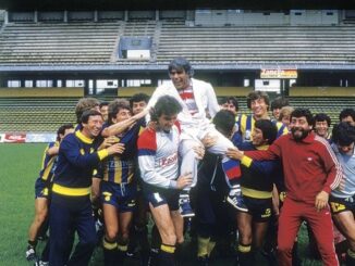 Pedro Marchetta y plantel Rosario Central 1985