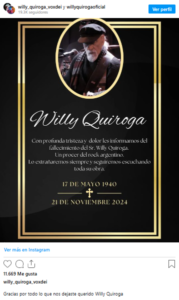 A los 84 años murió Willy Quiroga fundador de Vox Dei y precursor del rock nacional